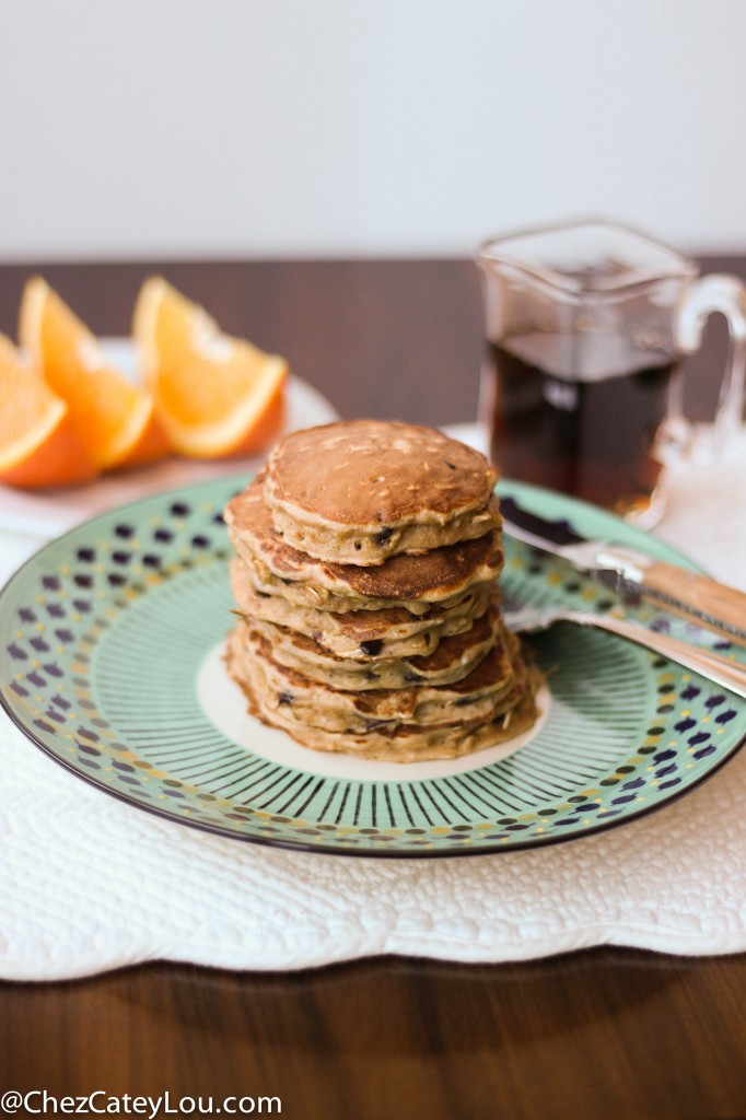 Single Serving Healthy Chocolate Chip Pancakes | chezcateylou.com