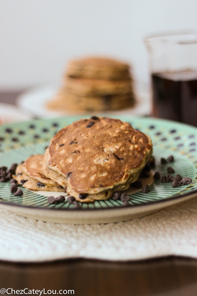 Single Serving Healthy Chocolate Chip Pancakes | chezcateylou.com