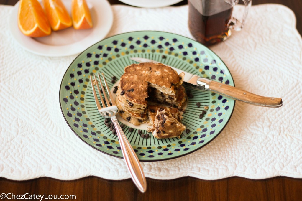 Single Serving Healthy Chocolate Chip Pancakes | chezcateylou.com