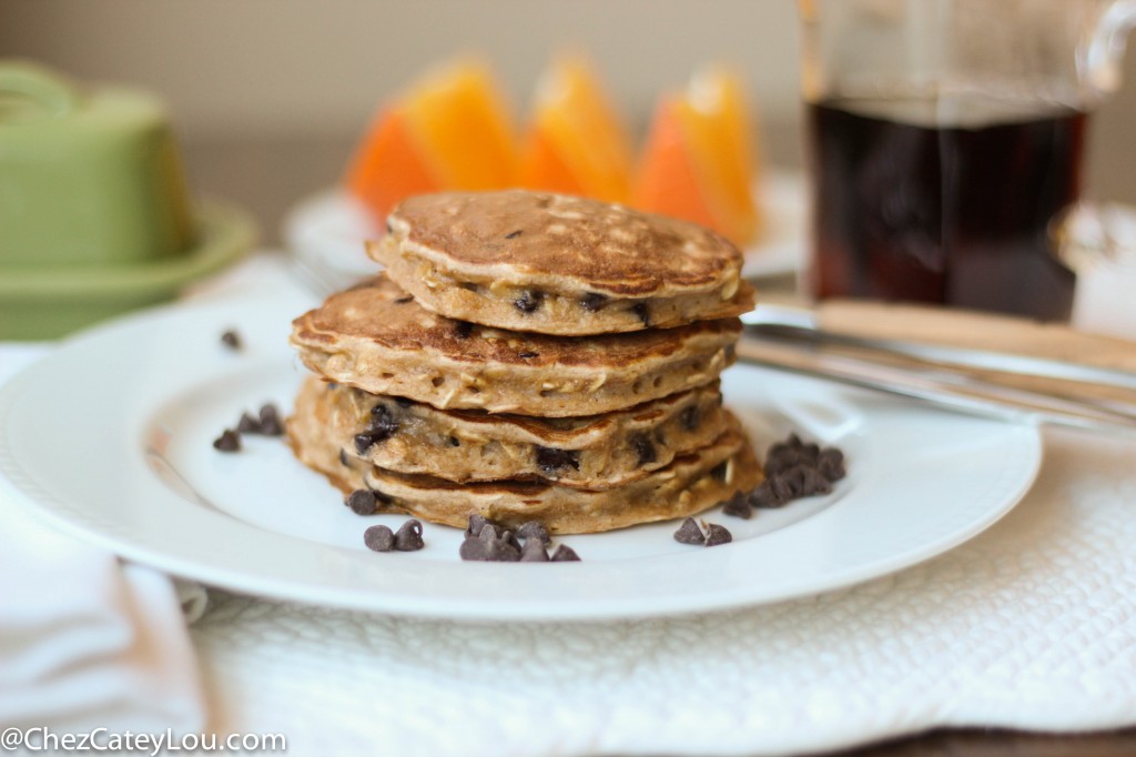 Single Serving Healthy Chocolate Chip Pancakes | chezcateylou.com
