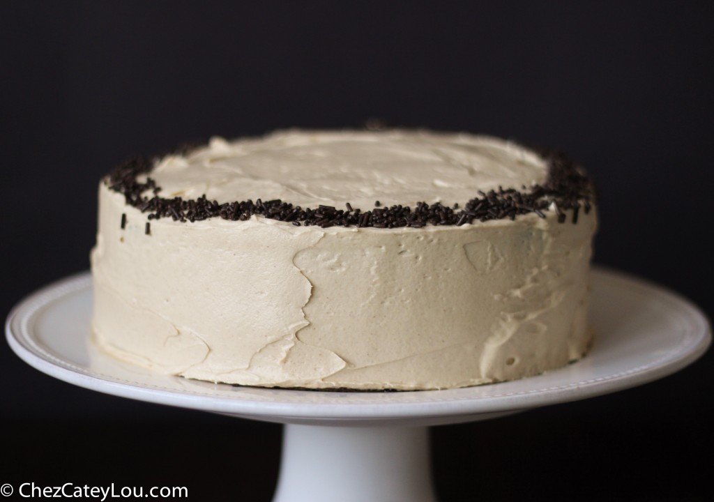 Chocolate Cake with Peanut Butter Buttercream Frosting | chezcateylou.com