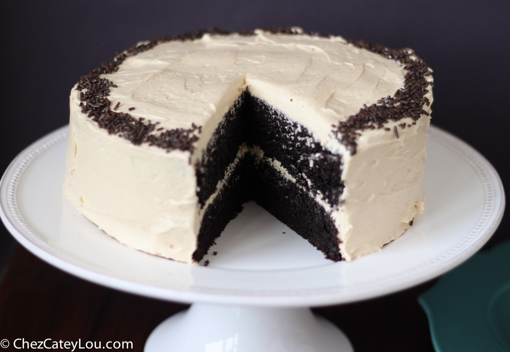 Chocolate Cake with Peanut Butter Buttercream Frosting | chezcateylou.com