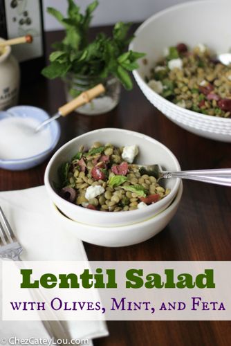 Lentil Salad with Olives, Mint, and Feta| chezcateylou.com