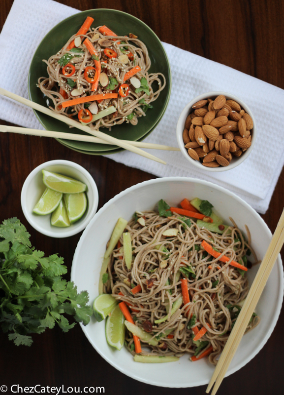 Soba Noodles with Spicy Almond Butter Sauce | ChezCateyLou.com