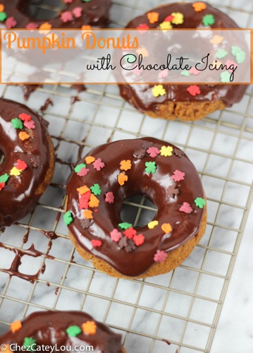 Pumpkin Donuts with Chocolate Icing | ChezCateyLou.com