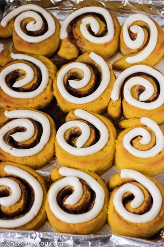 Pumpkin Cinnamon Rolls with Cream Cheese Frosting | ChezCateyLou.com