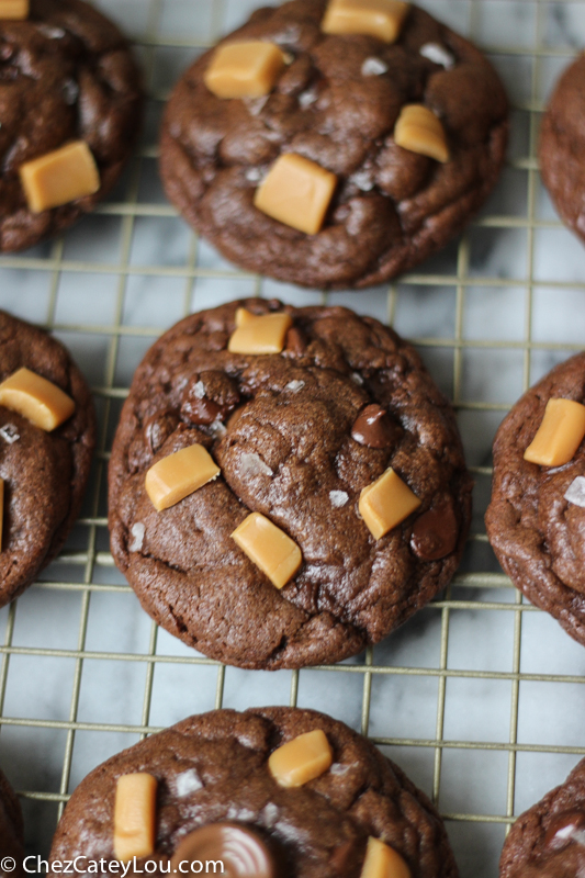 Salted Caramel Stuffed Chocolate Cookies