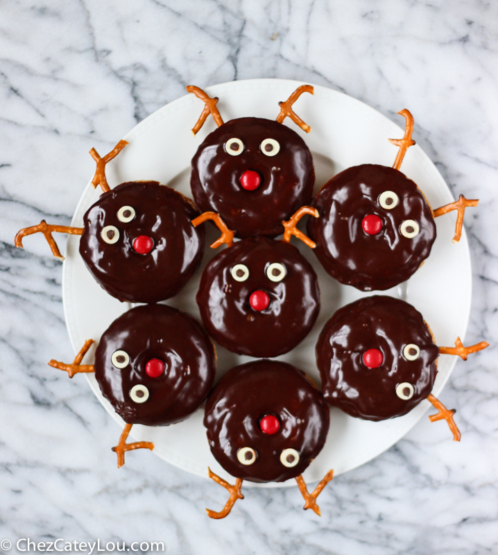 Chocolate Frosted Reindeer Donuts - perfect for Christmas breakfast! | ChezCateyLou.com