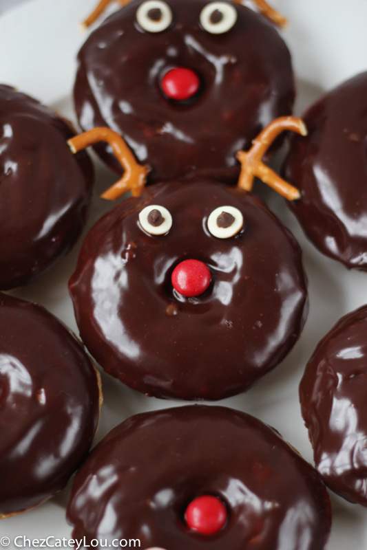 Chocolate Frosted Reindeer Donuts - perfect for Christmas breakfast! | ChezCateyLou.com