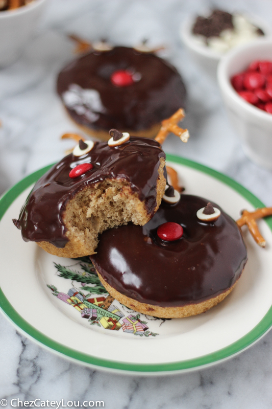 Chocolate Frosted Reindeer Donuts - perfect for Christmas breakfast! | ChezCateyLou.com