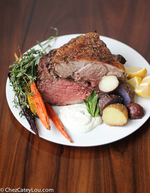 Mediterranean Spiced Roasted Boneless Leg of Lamb with a Feta Yogurt Sauce | ChezCateyLou.com