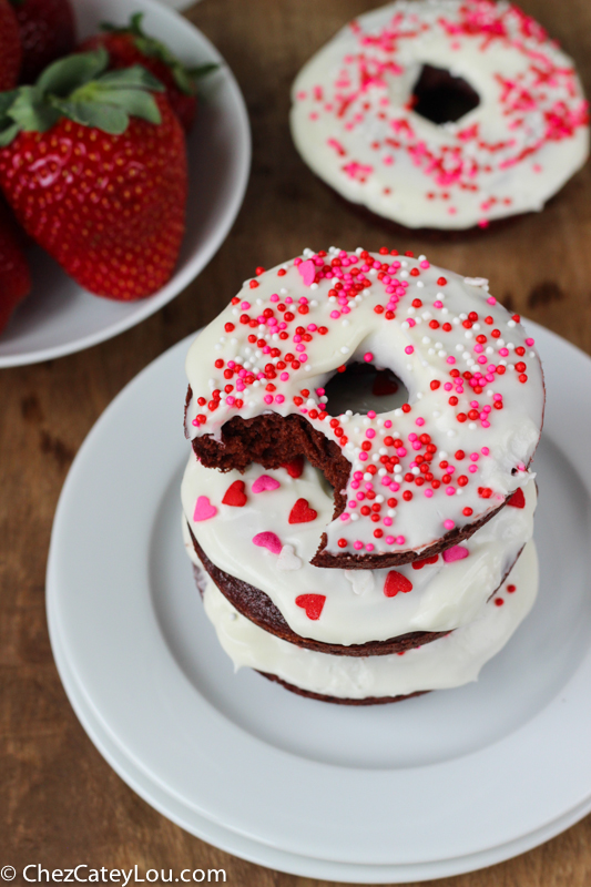 Red Velvet Donuts with Cream Cheese Icing | ChezCateyLou.com