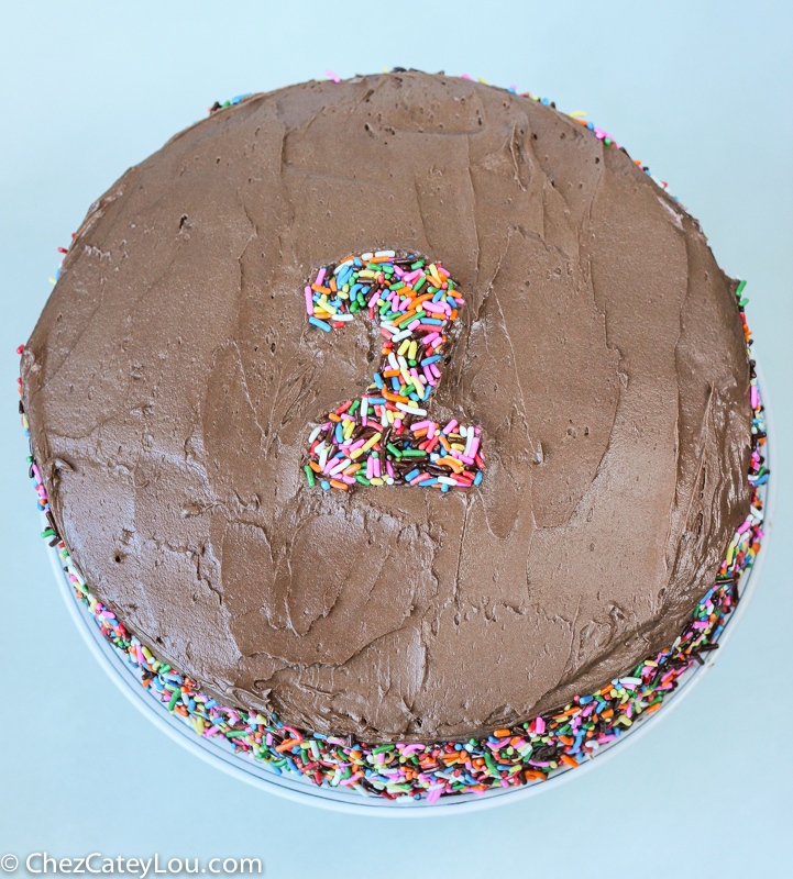 Yellow Birthday Cake with Peanut Butter Chocolate Frosting | ChezCateyLou.com