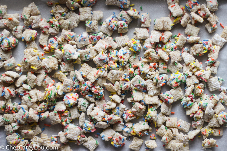 Cake Batter Puppy Chow | ChezCateyLou.com