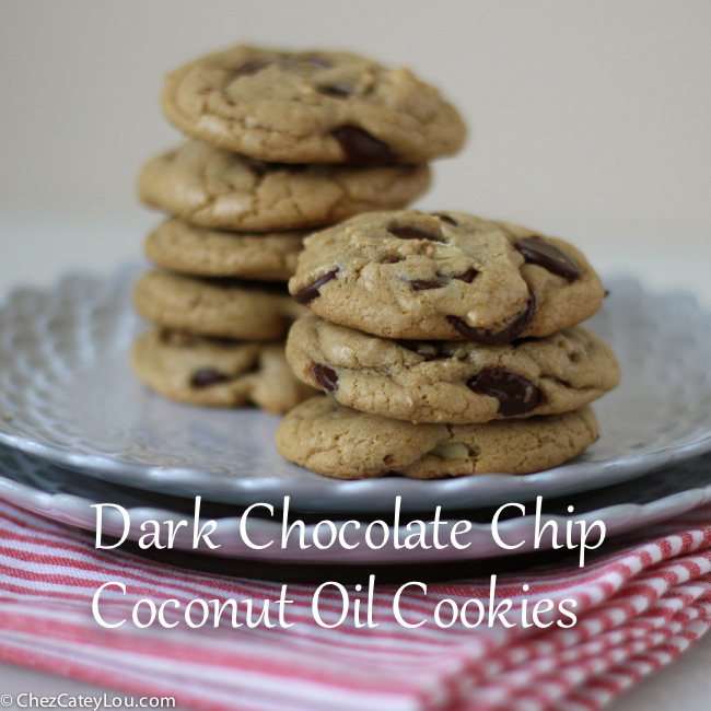 Dark Chocolate Chip Walnut Coconut Oil Cookies | ChezCateyLou.com