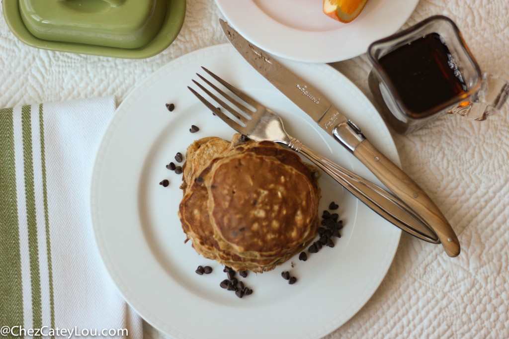 Single Serving Healthy Chocolate Chip Pancakes | chezcateylou.com