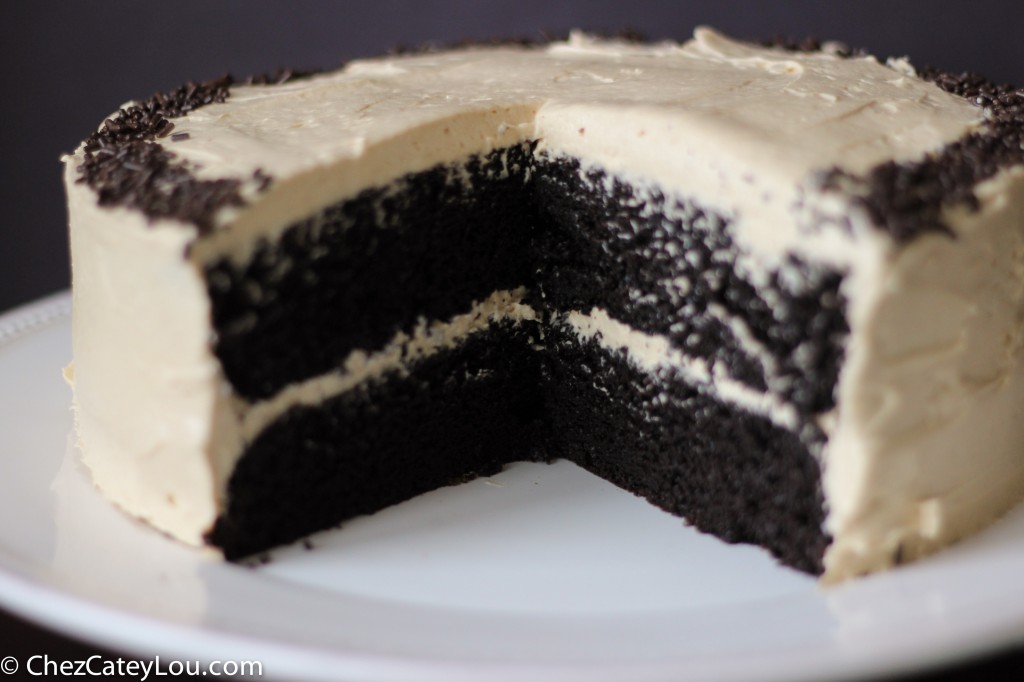 Chocolate Cake with Peanut Butter Buttercream Frosting | chezcateylou.com