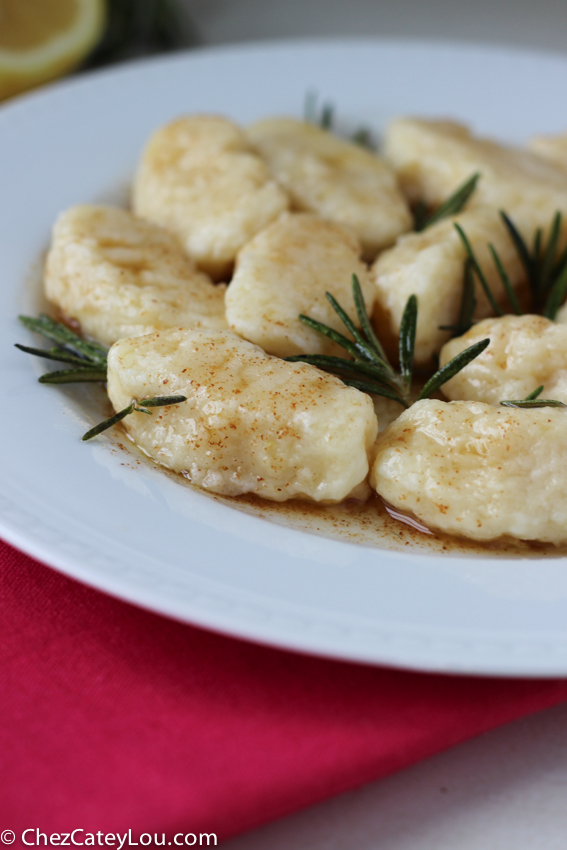 Lemon and Mascarpone Gnocchi with Rosemary Brown Butter | chezcateylou.com