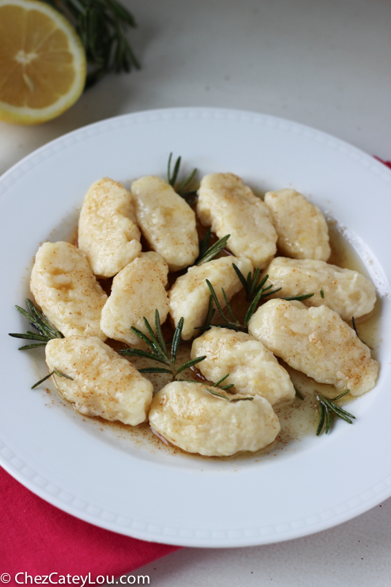 Lemon and Mascarpone Gnocchi with Rosemary Brown Butter | chezcateylou.com