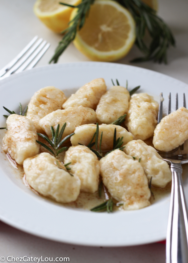 Lemon and Mascarpone Gnocchi with Rosemary Brown Butter | chezcateylou.com