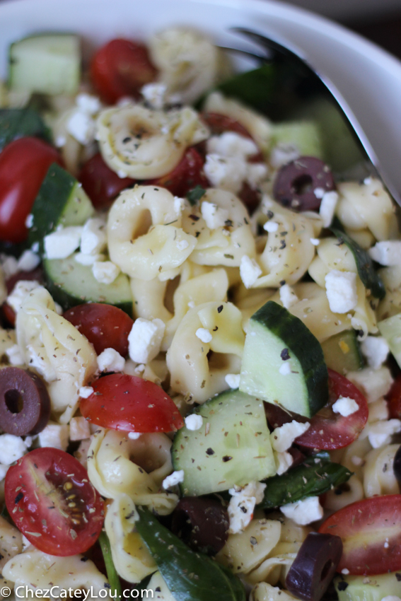 Greek Tortellini Pasta Salad | chezcateylou.com