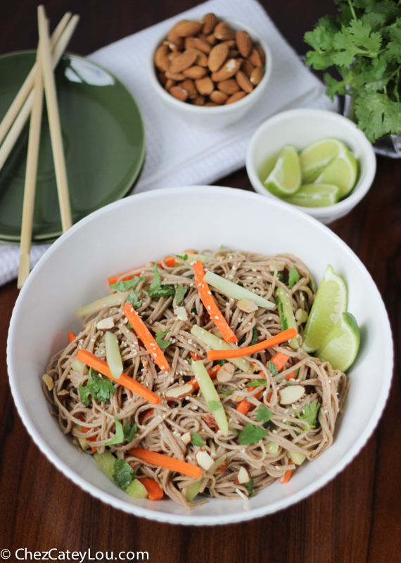 Soba Noodles with Spicy Almond Butter Sauce | ChezCateyLou.com