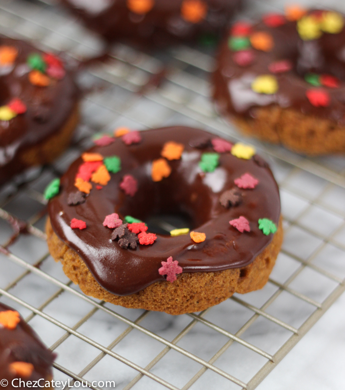 Baked Pumpkin Donuts with Chocolate Icing | ChezCateyLou.com