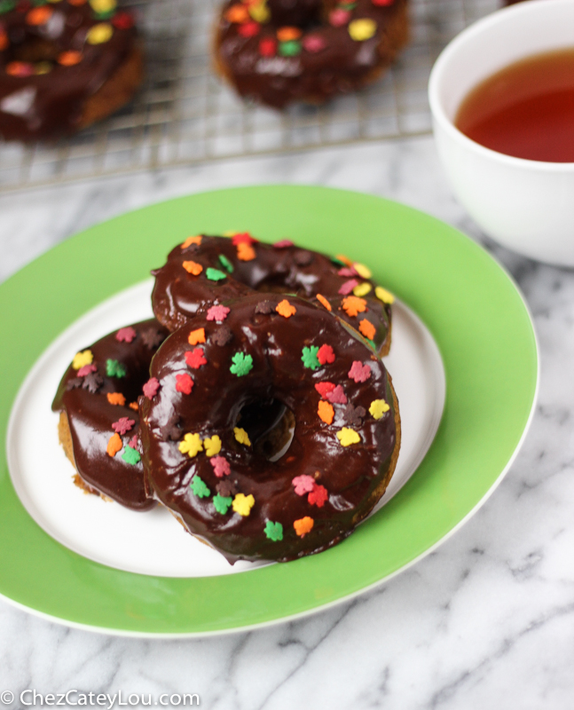 Baked Pumpkin Donuts with Chocolate Icing | ChezCateyLou.com