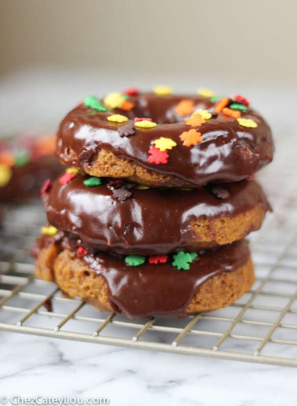 Baked Pumpkin Donuts with Chocolate Icing | ChezCateyLou.com