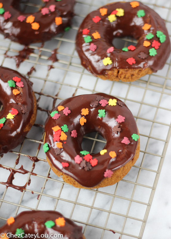 Pumpkin Donuts with Chocolate Icing