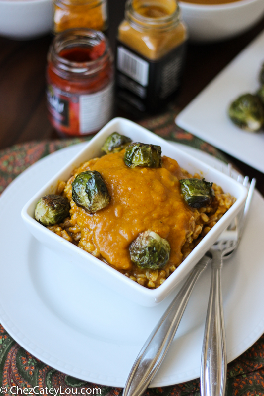 Kabocha Squash Curry with Roasted Brussels Sprouts and Farro | ChezCateyLou.com