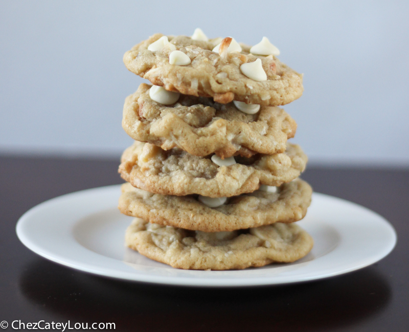 White Chocolate Coconut Macadamia Nut Cookies | ChezCateyLou.com