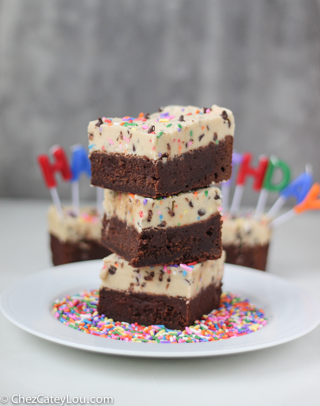 Funfetti Cookie Dough Brownies | ChezCateyLou.com