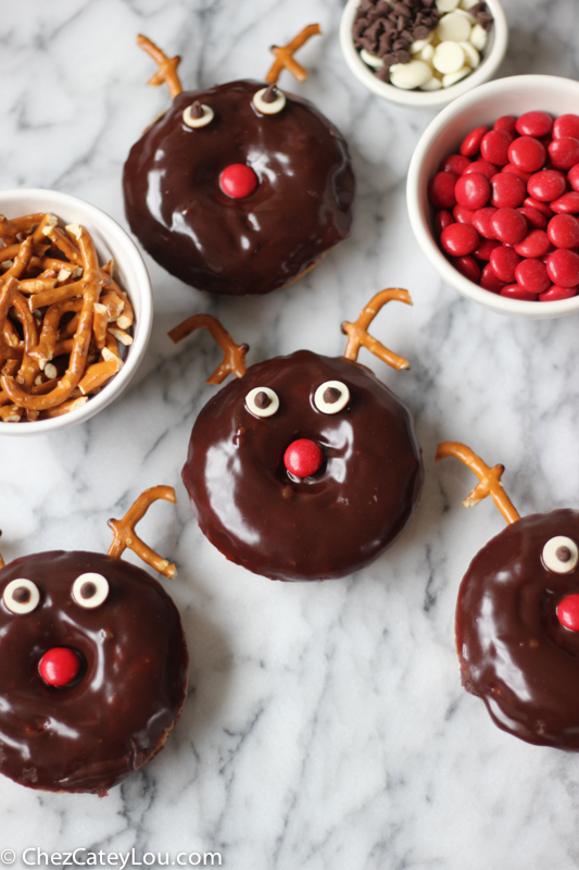 Chocolate Frosted Reindeer Donuts - perfect for Christmas breakfast! | ChezCateyLou.com