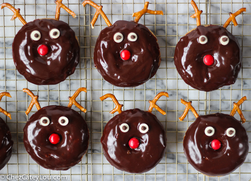 Chocolate Frosted Reindeer Donuts - perfect for Christmas breakfast! | ChezCateyLou.com