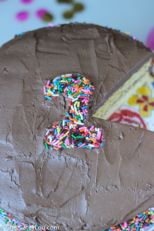 Yellow Birthday Cake with Peanut Butter Chocolate Frosting | ChezCateyLou.com