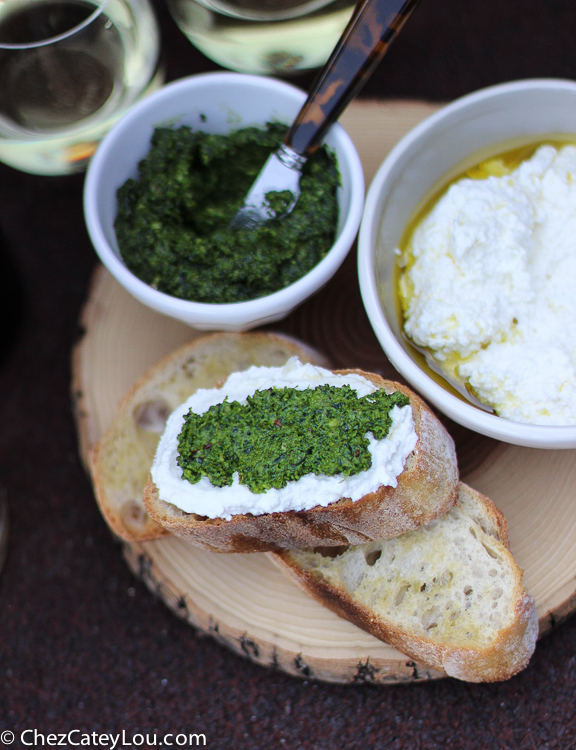 Kale Pesto Ricotta Crostini