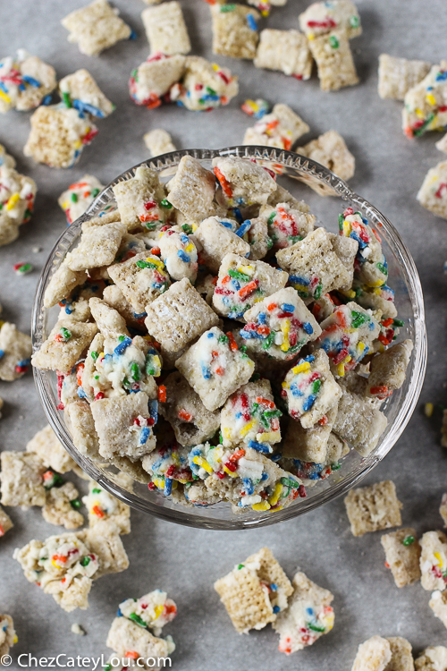 Cake Batter Puppy Chow | ChezCateyLou.com