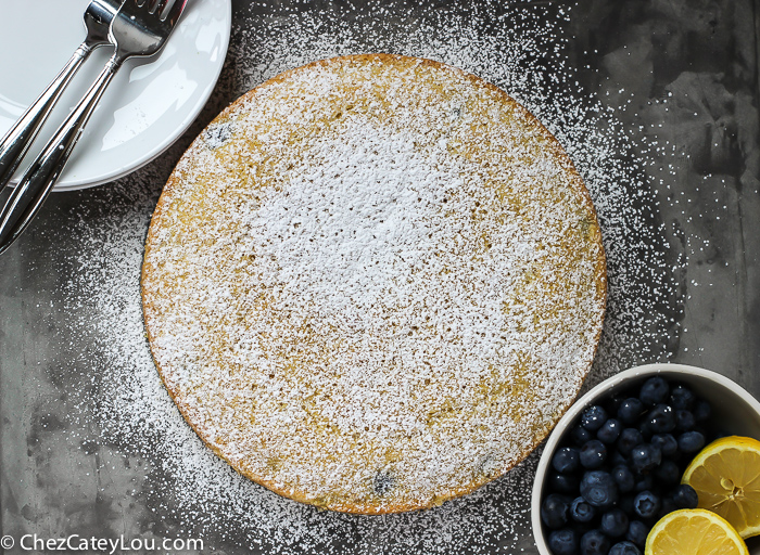 Cornmeal Olive Oil Blueberry Cake | http://ChezCateyLou.com