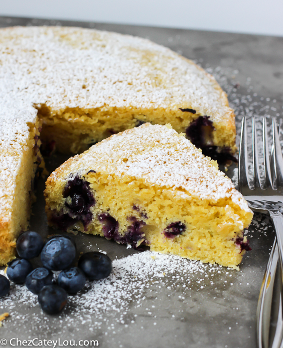 Cornmeal Olive Oil Blueberry Cake | http://ChezCateyLou.com