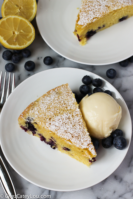 Cornmeal Olive Oil Blueberry Cake | http://ChezCateyLou.com