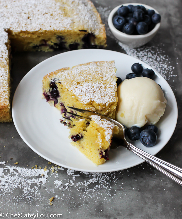 Cornmeal Olive Oil Blueberry Cake | http://ChezCateyLou.com