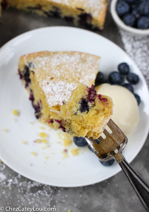 Cornmeal Olive Oil Blueberry Cake | http://ChezCateyLou.com