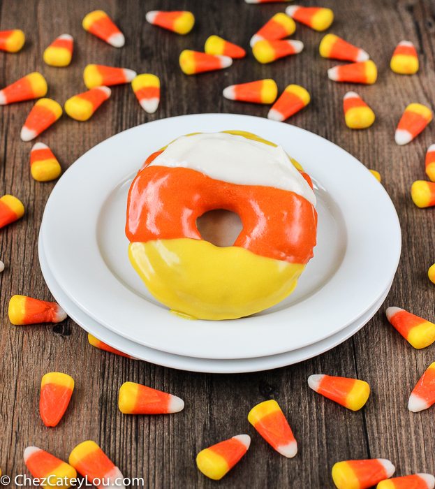 Candy Corn Donuts - the perfect breakfast treat to make for Halloween! | ChezCateyLou.com